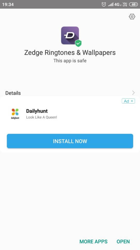 Zedge Apk installed
