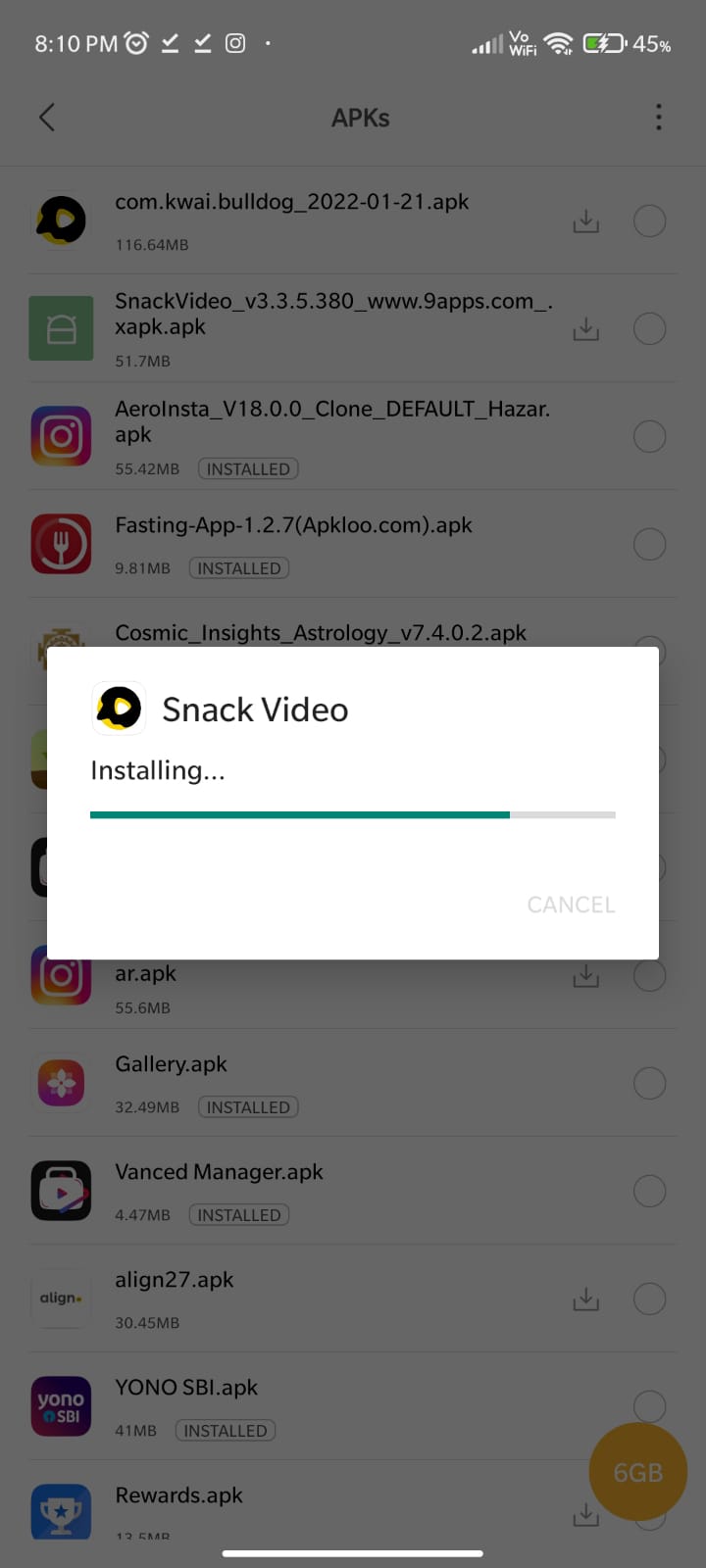 snackvideo apk installing