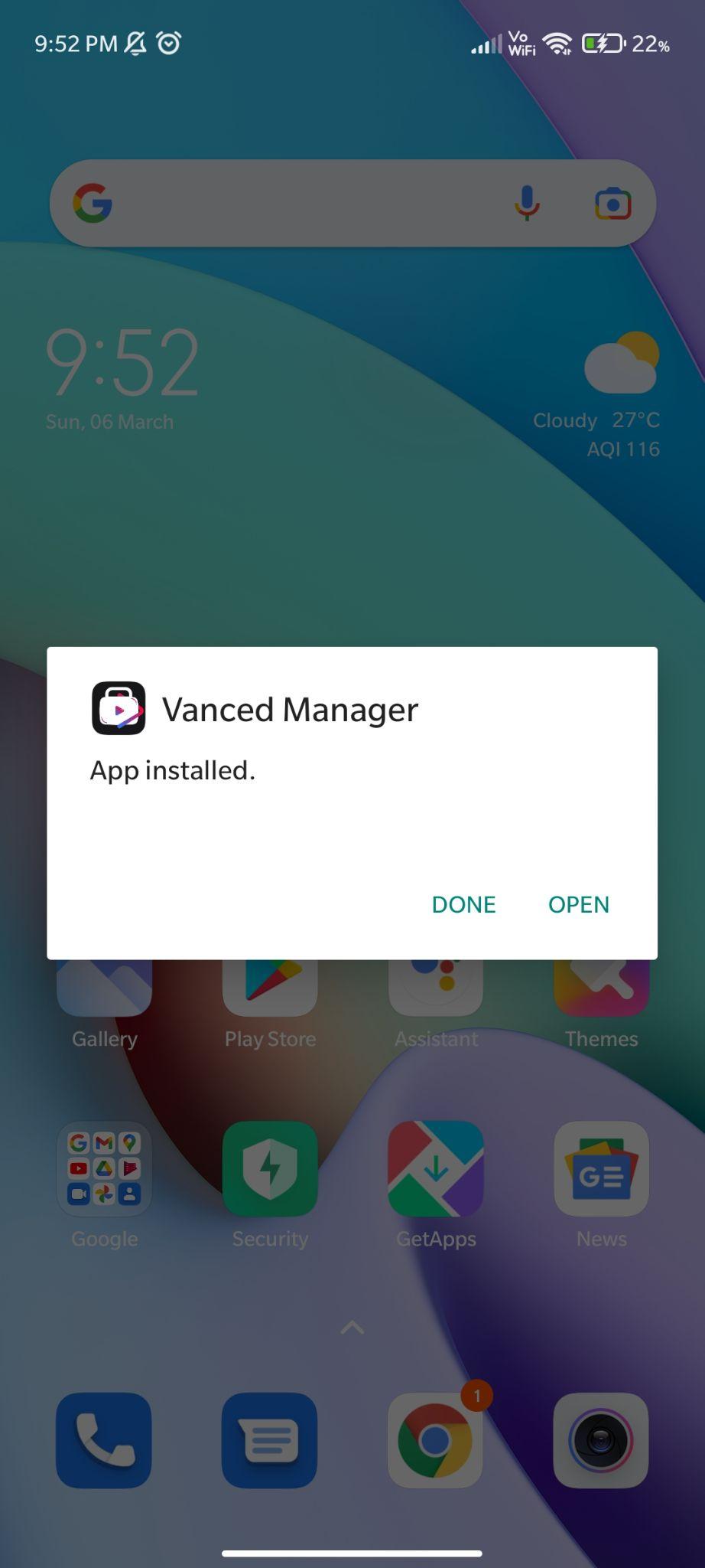 vanced manager apk installed