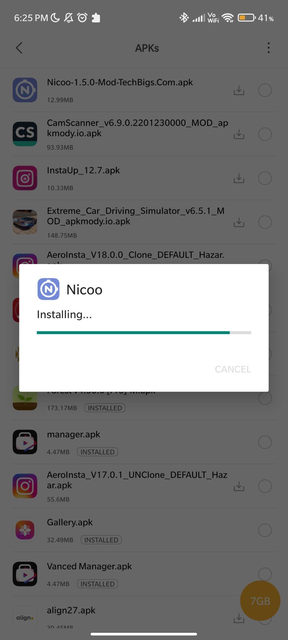 nicoo apk installing