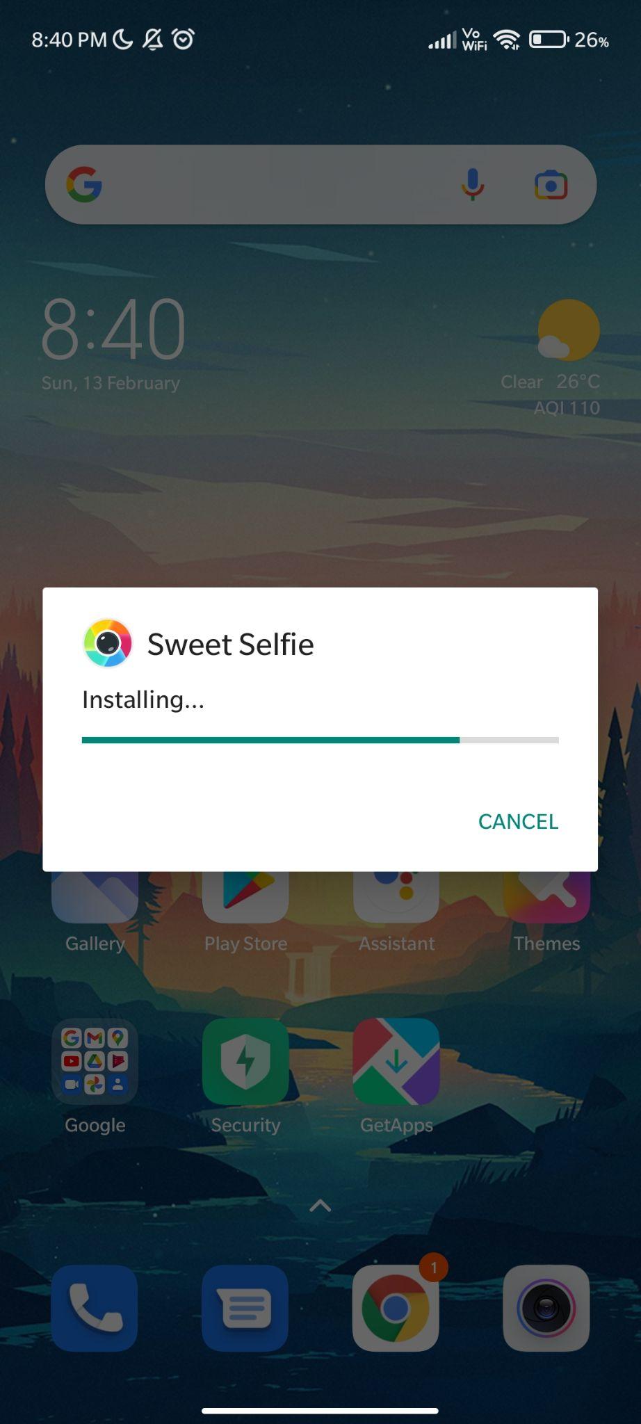 sweet selfie apk installing