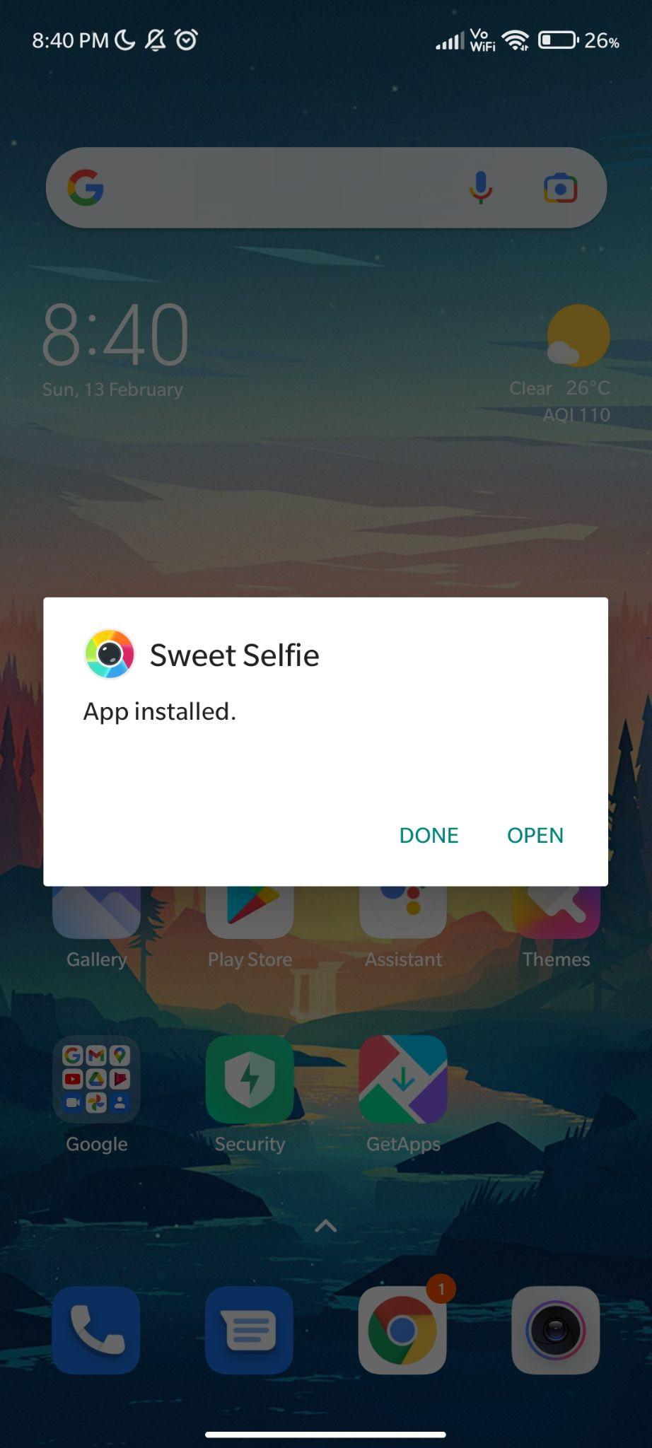 sweet selfie apk installed