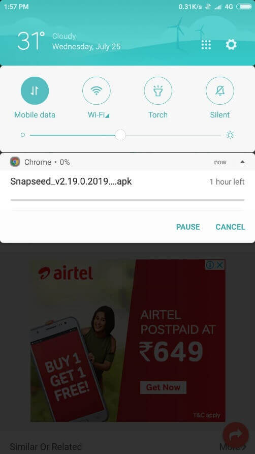downloading started of snapseed apk