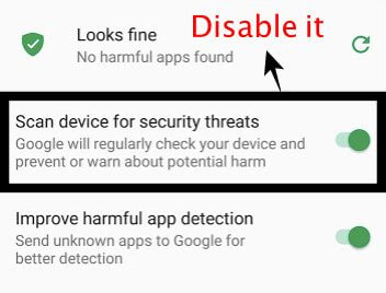 disable "Scan device for security threats" option