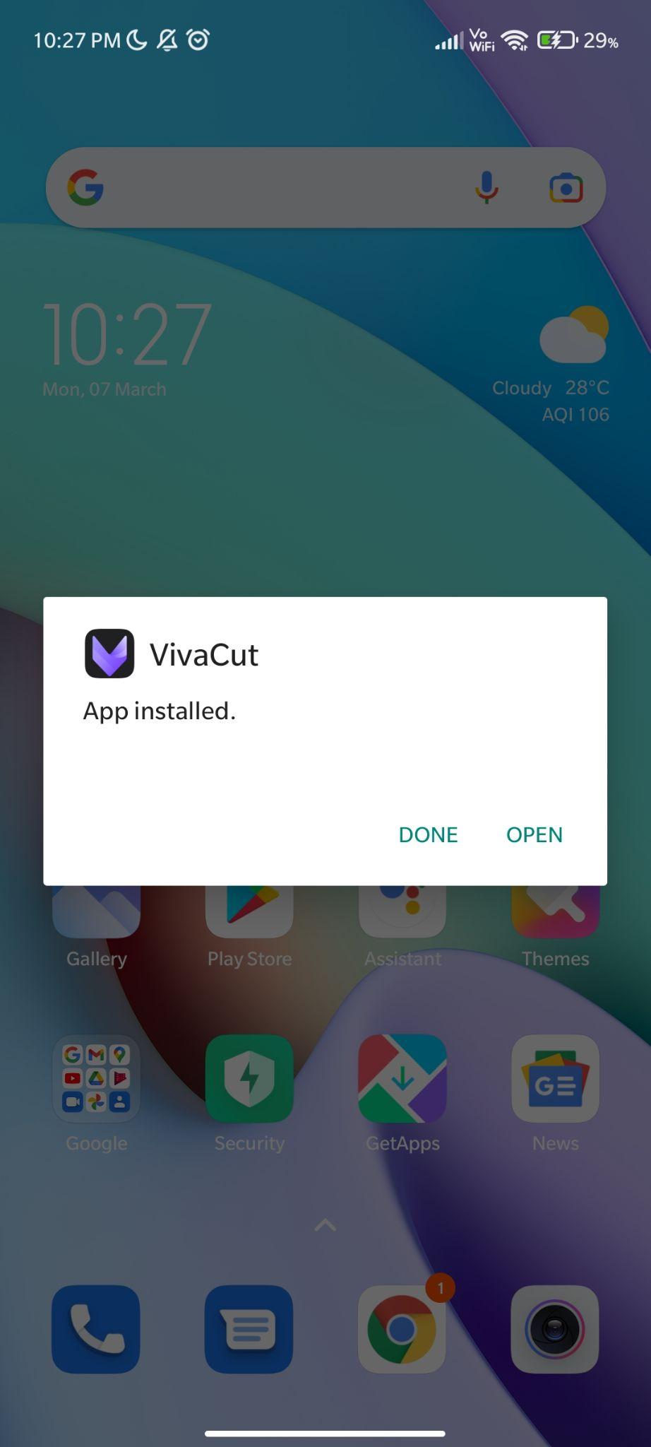 vivacut apk installed