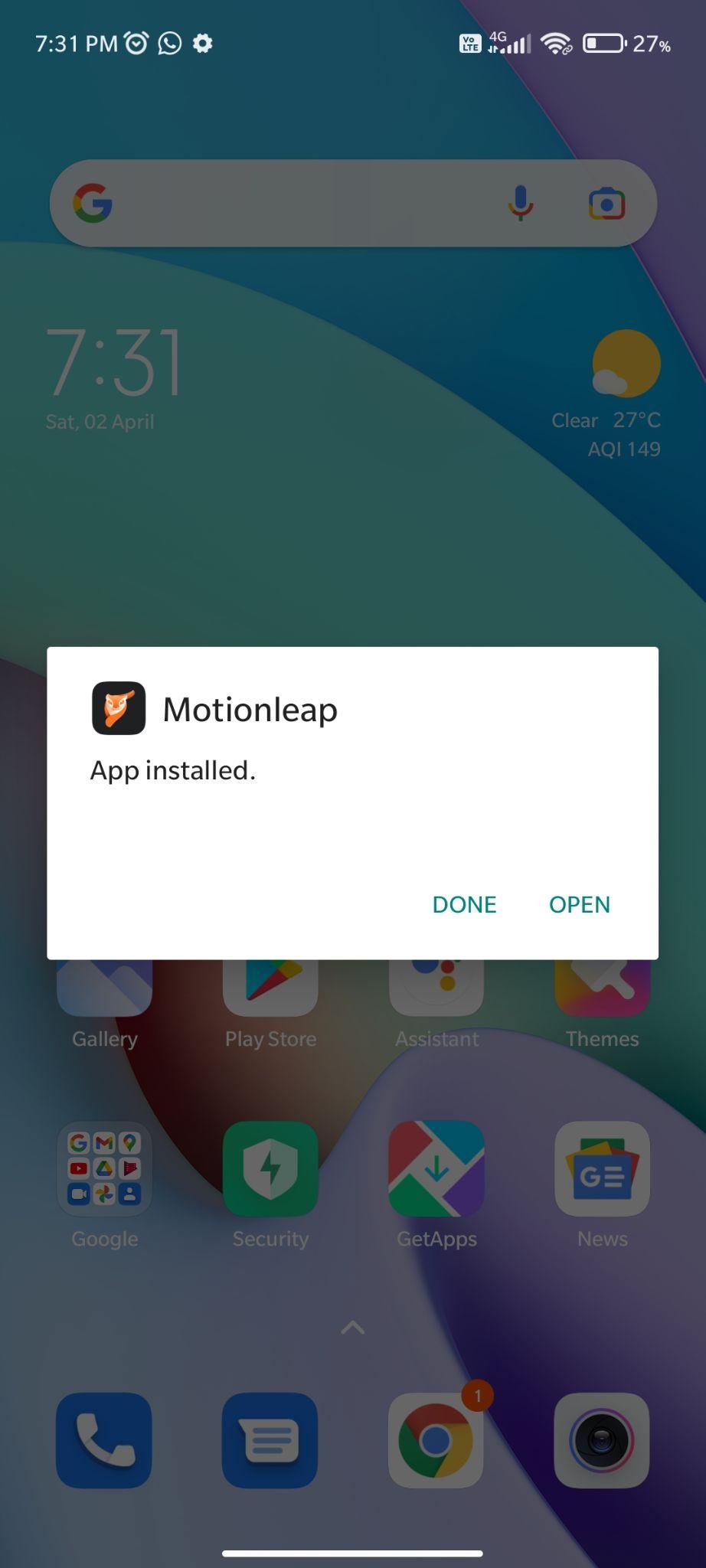 MotionLeap Mod Apk installed