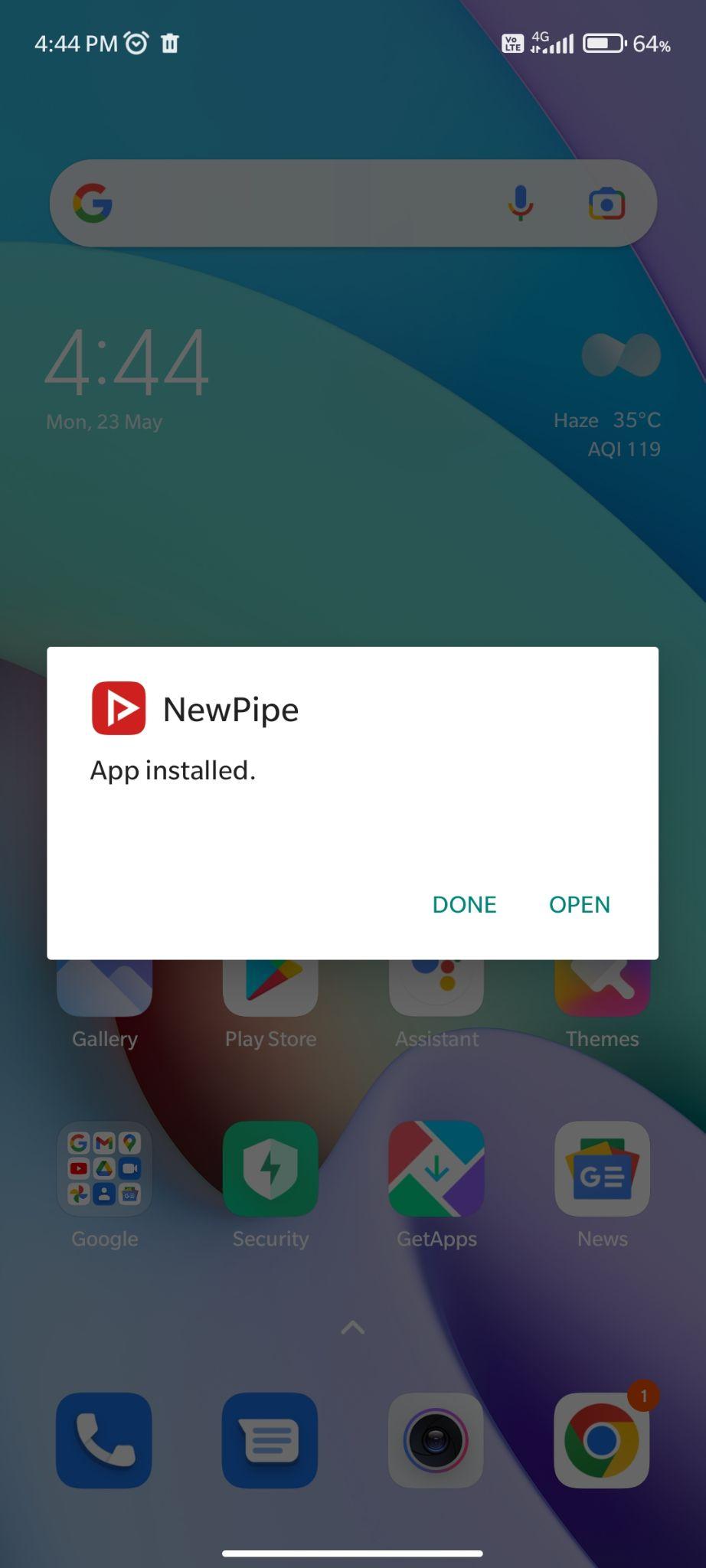 newpipe apk installed