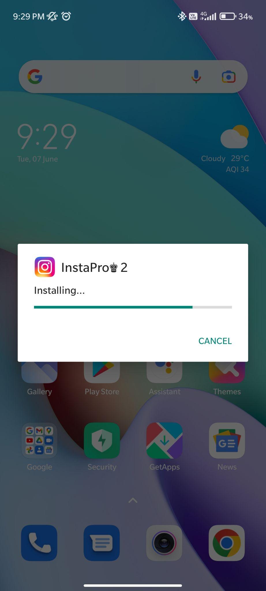 insta pro mod apk installing