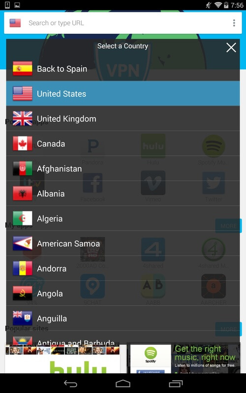 Hola VPN screenshot