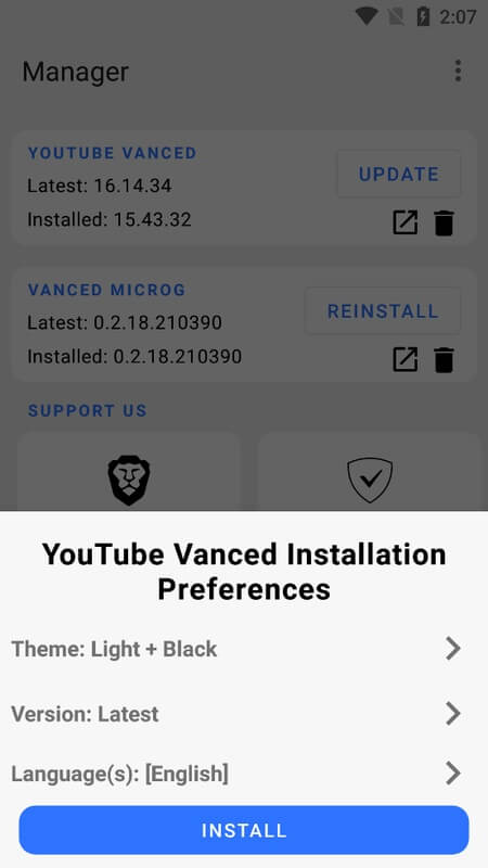 youtube vanced installation preferences