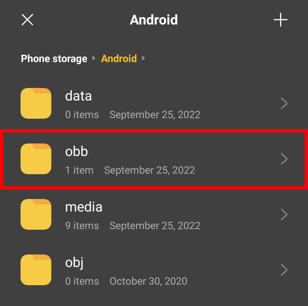 select obb folder