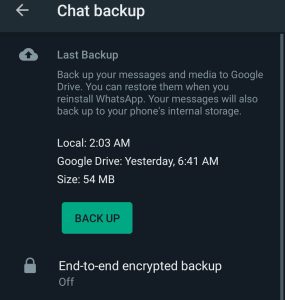 Click on Backup