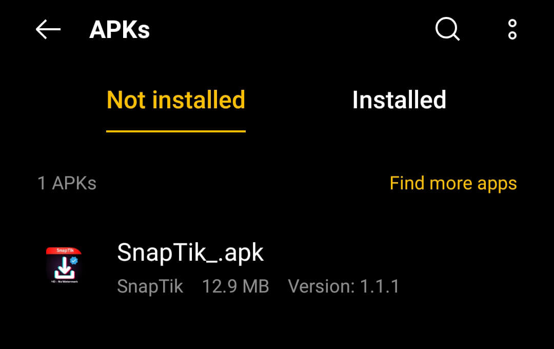 locate the downloaded apk file