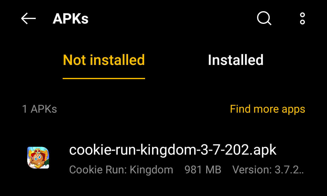 locate the downloaded apk file
