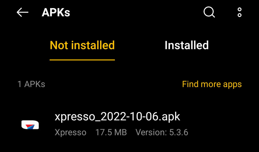 locate the downloaded apk file