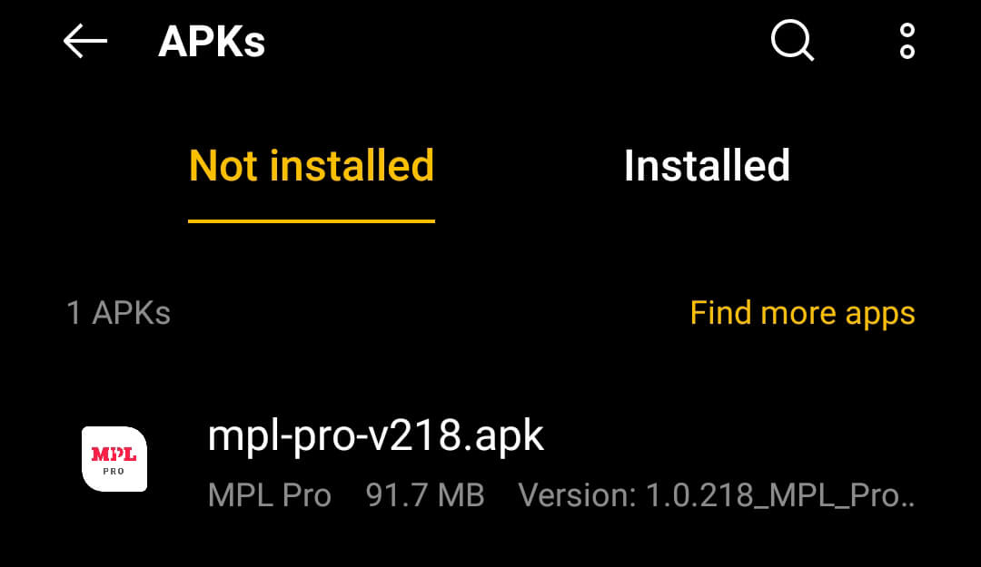 locate the downloaded apk file