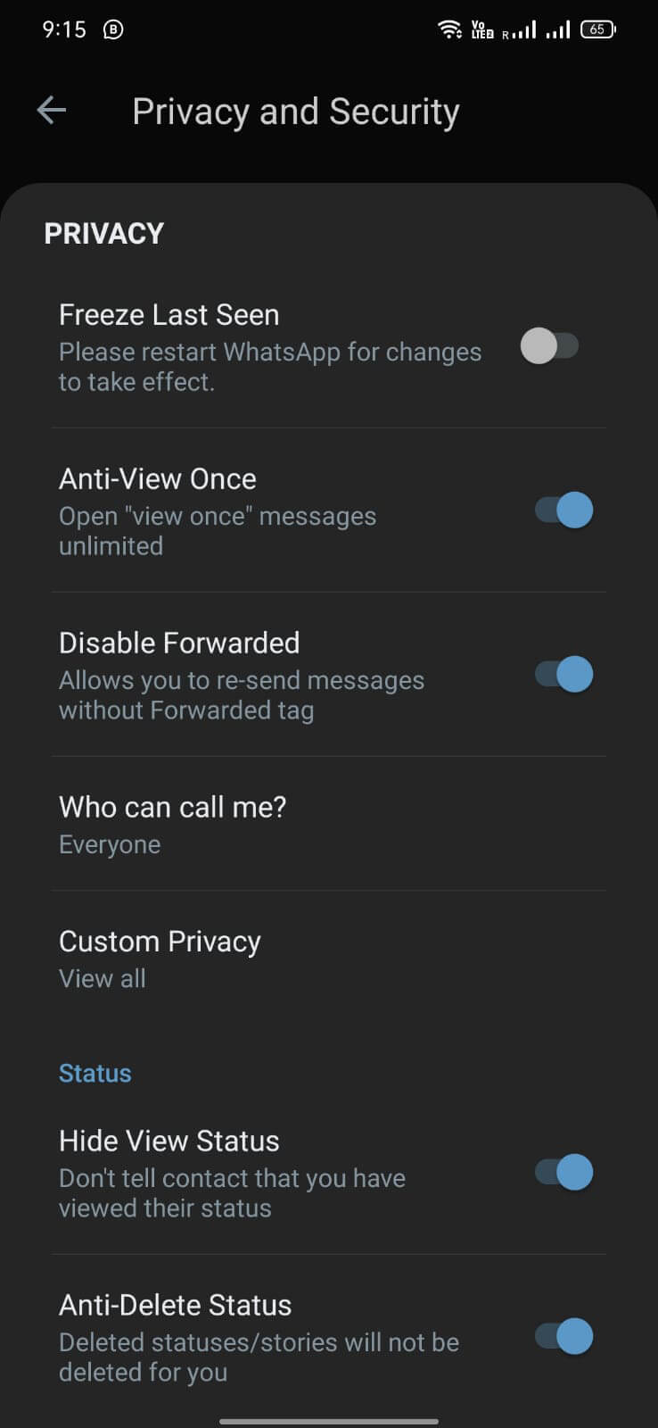 Blue WhatsApp screenshot