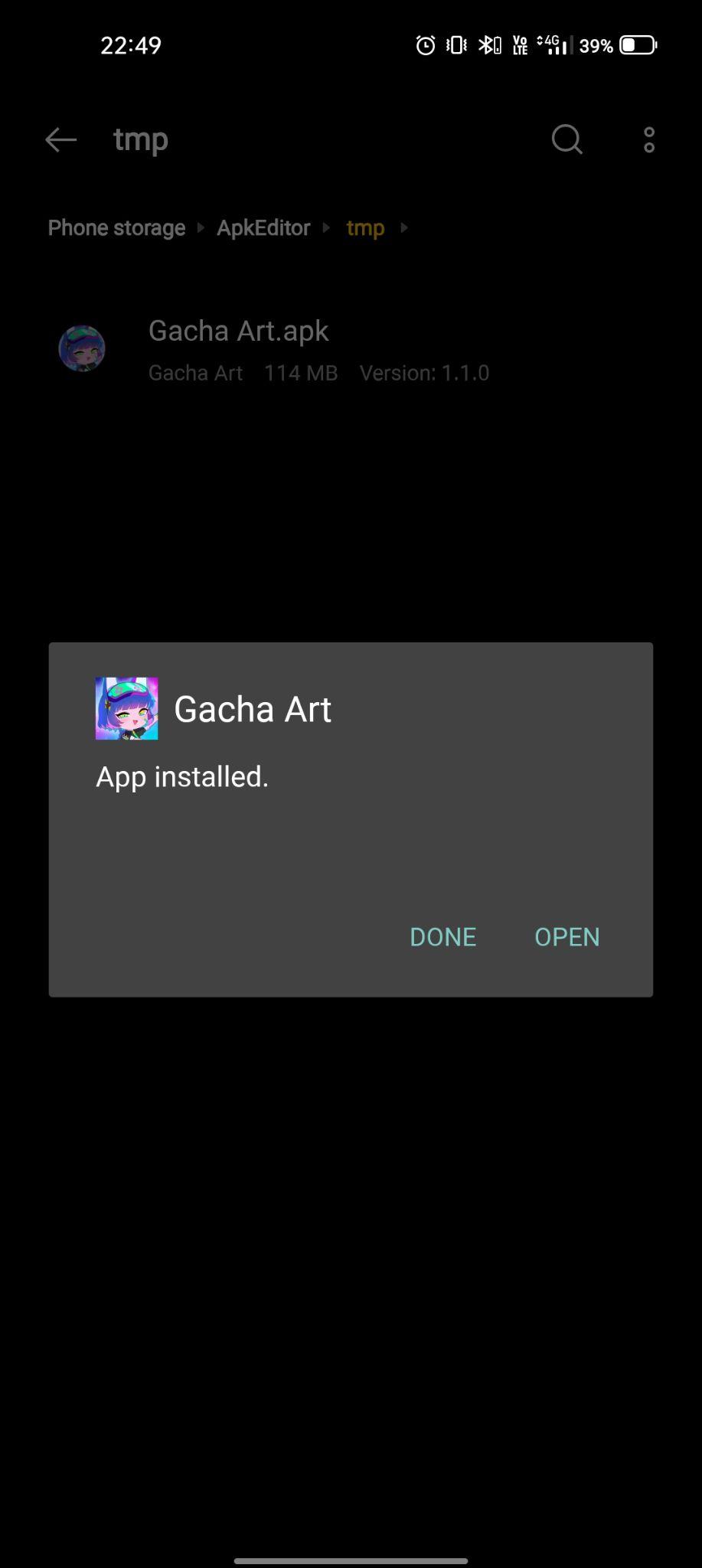 gacha art apk installed
