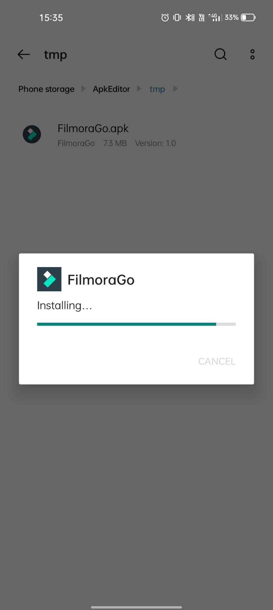 filmora go apk installing