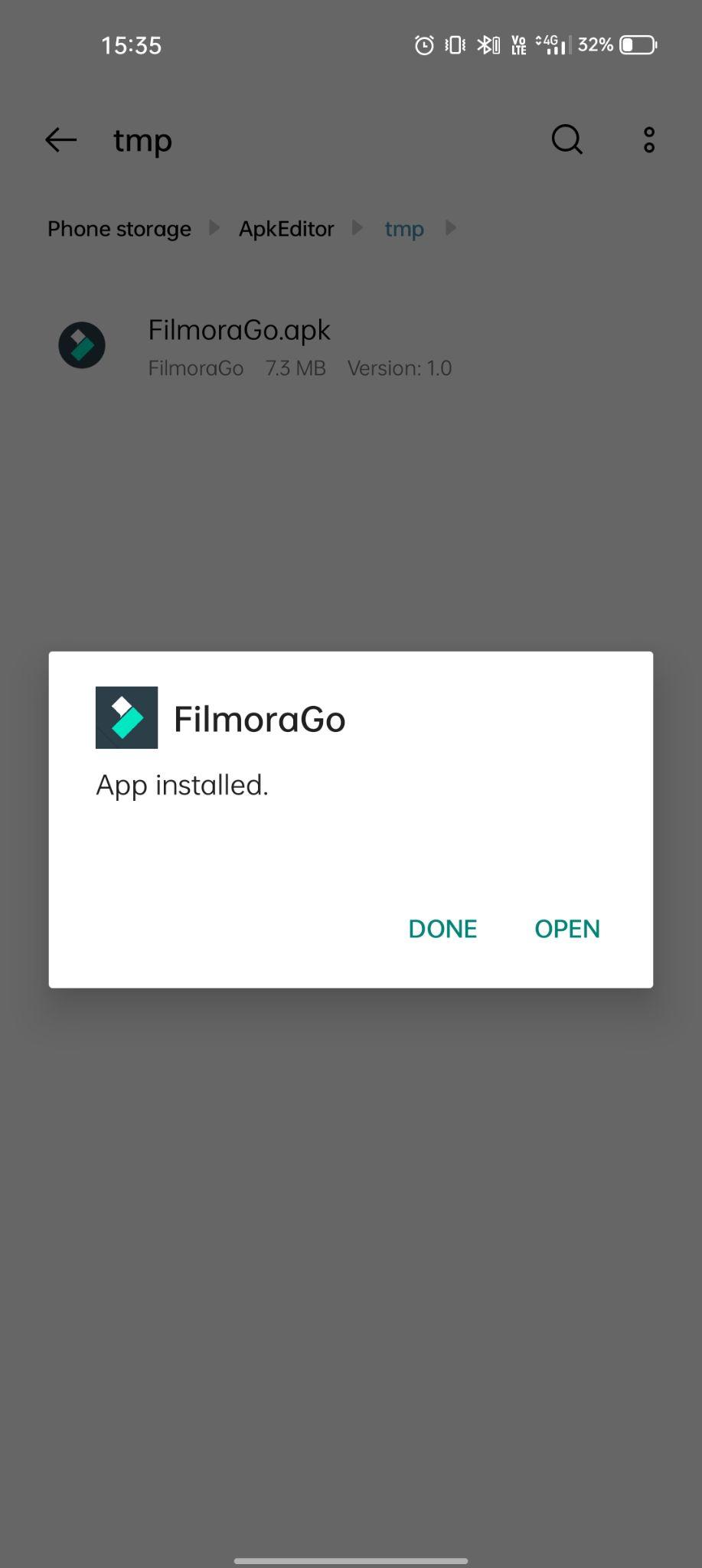 filmora go apk installed
