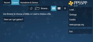 PPSSPP Gold home screen