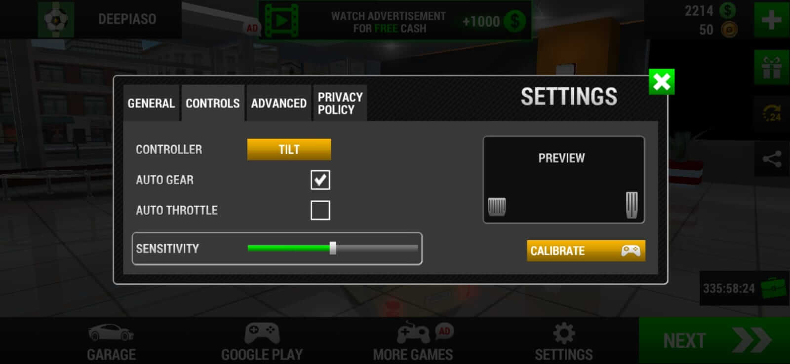 Captura de tela dos limites de corrida