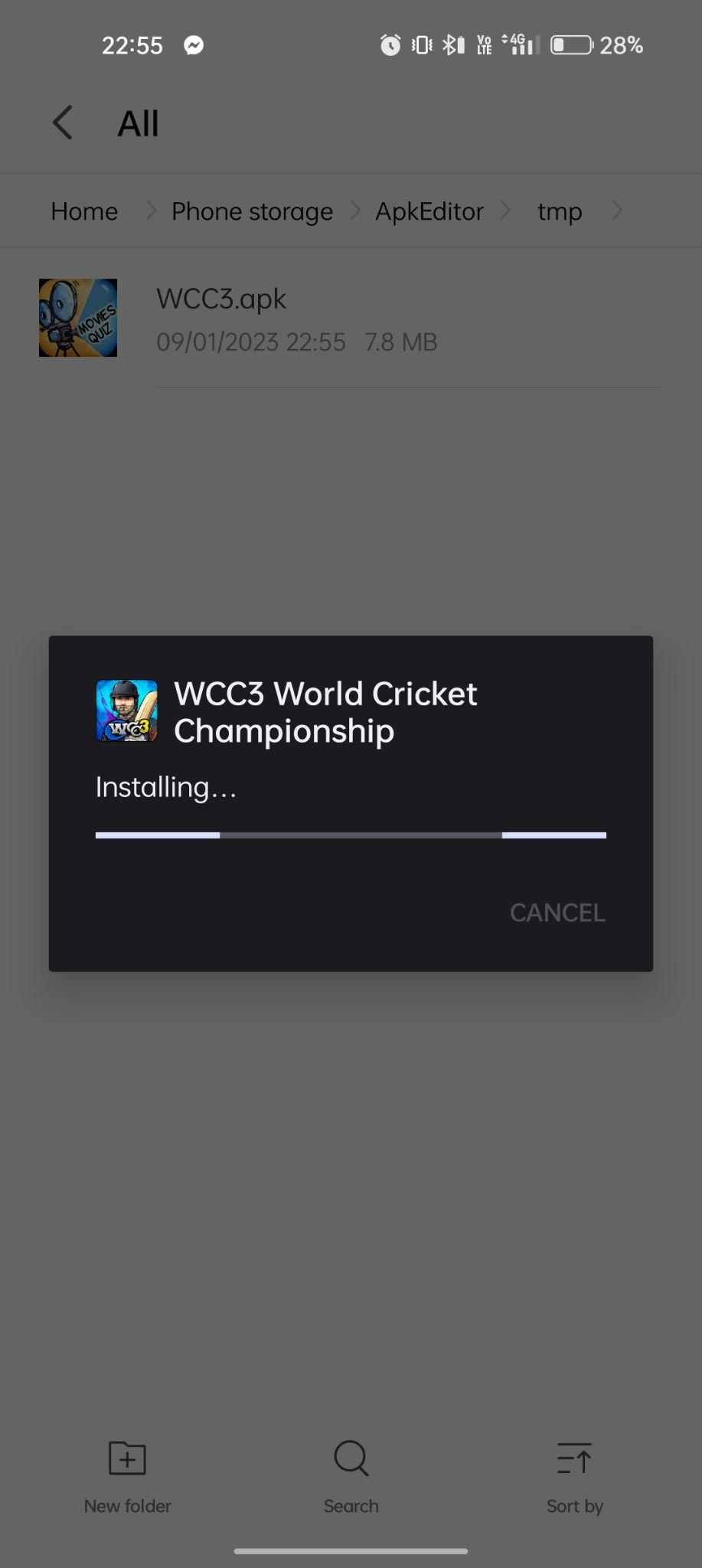 World Cricket Championship 3 apk installing
