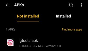 locate the downloaded apk file