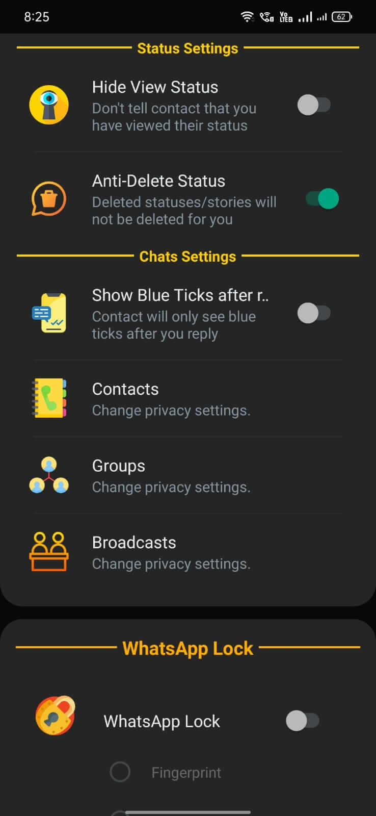 WhatsApp Black Gold screenshot