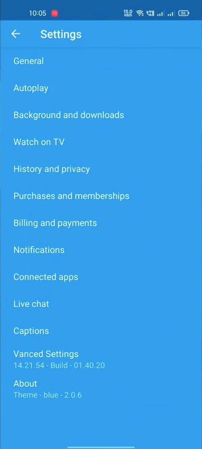 YouTube Blue screenshot