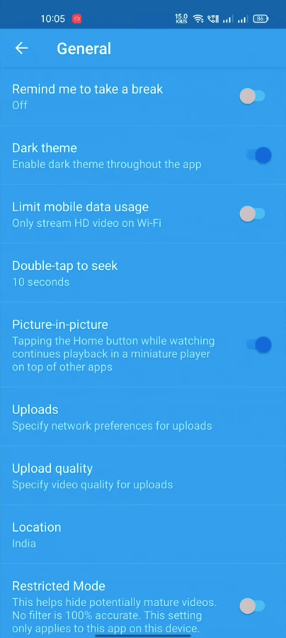 YouTube Blue screenshot