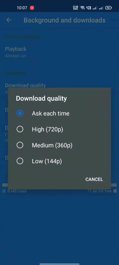 YouTube Blue screenshot