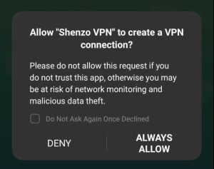 Allow Senzo VPN to create a VPN Connection