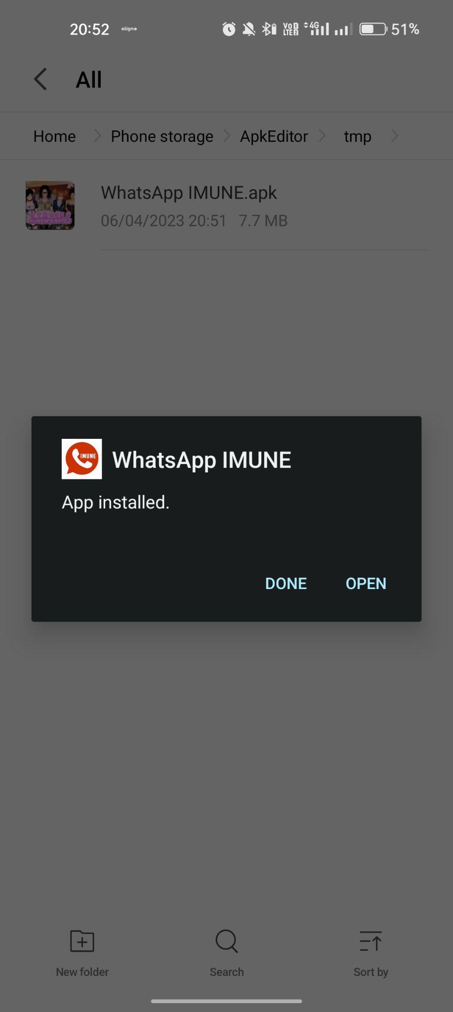 WhatsApp Imune apk installed