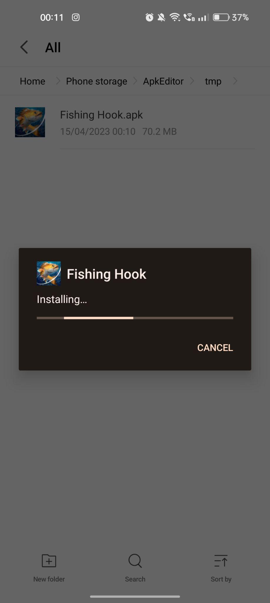 Kail Pancing apk installing
