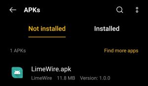 locate LimeWire APK in your File Manager App