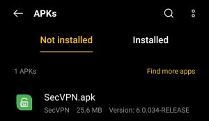 locate SecVPN APK in Downloads
