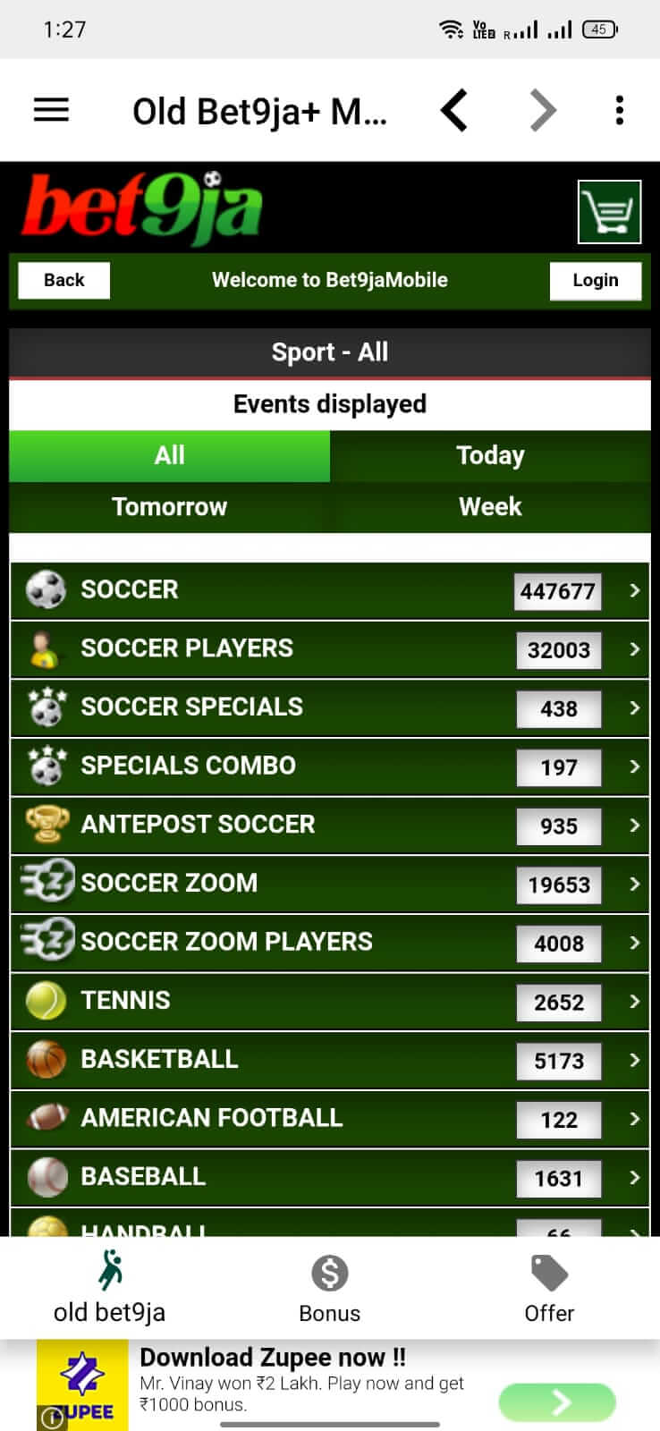 Old Bet9ja Mobile screenshot