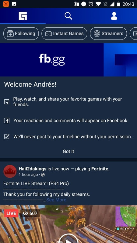 Facebook Gaming screenshot