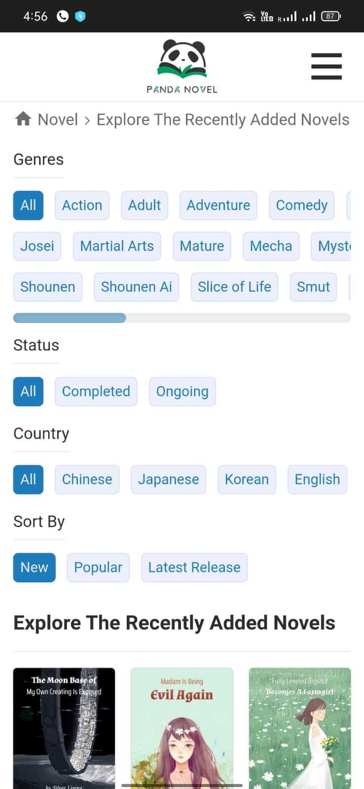 Panda Novel screenshot