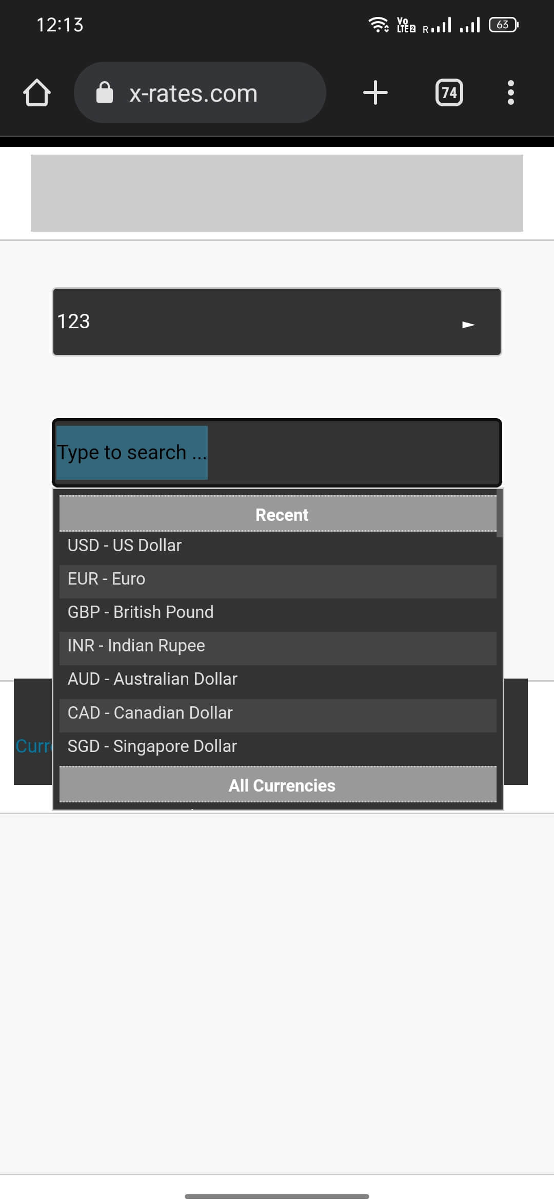 XRates screenshot
