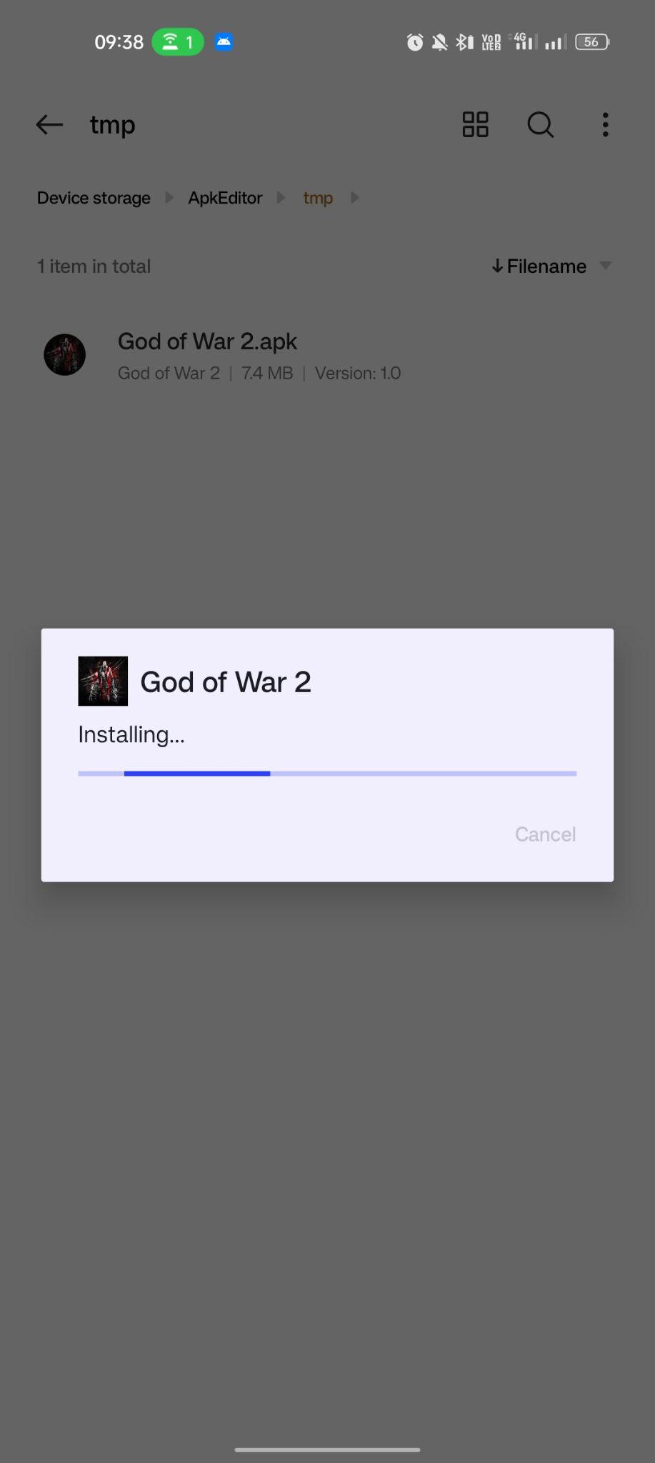 God of War 2 apk installing