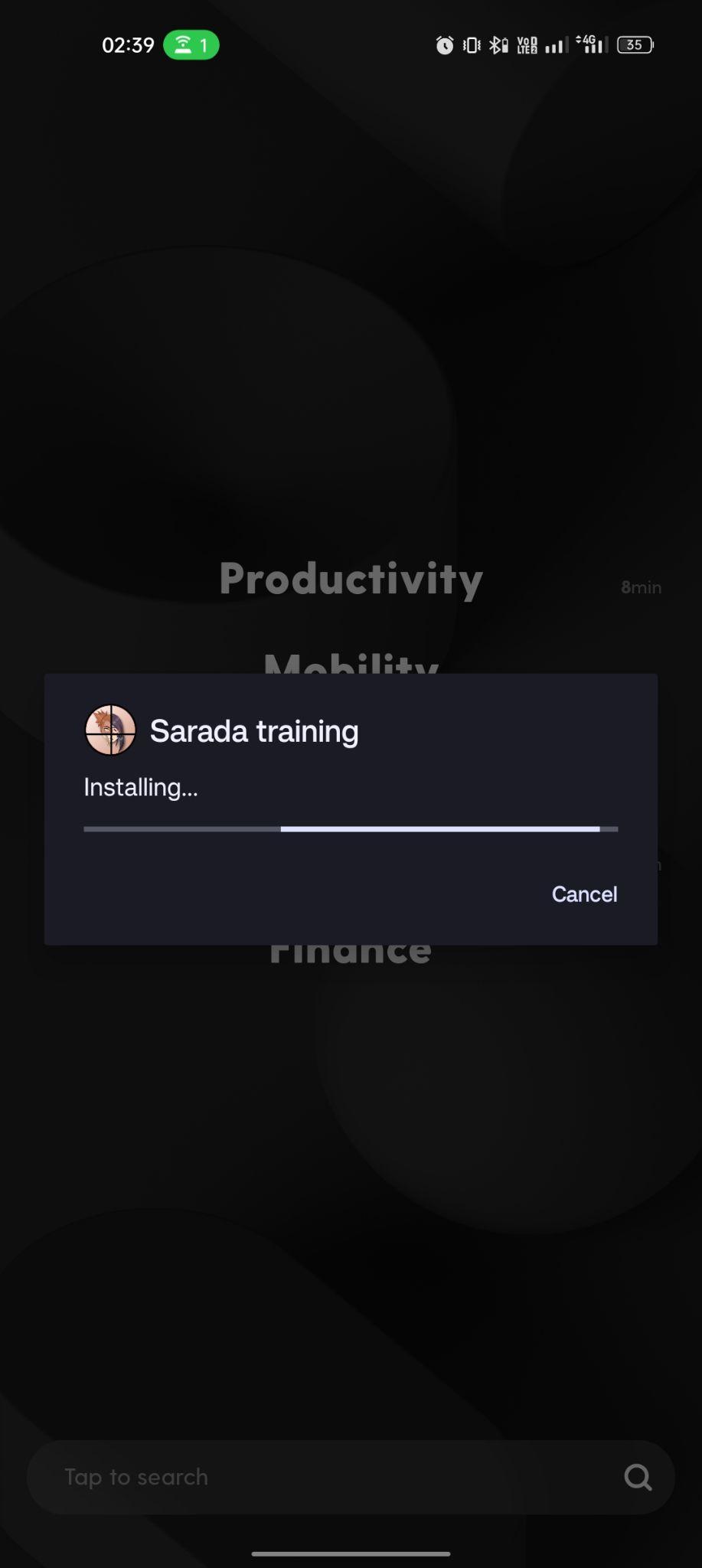 Sarada Training apk installing