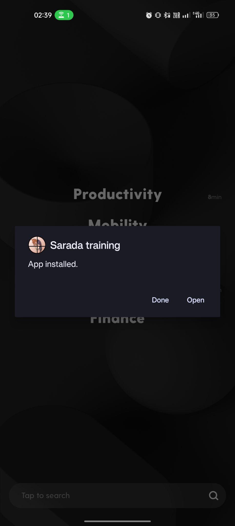 Sarada Training apk installed