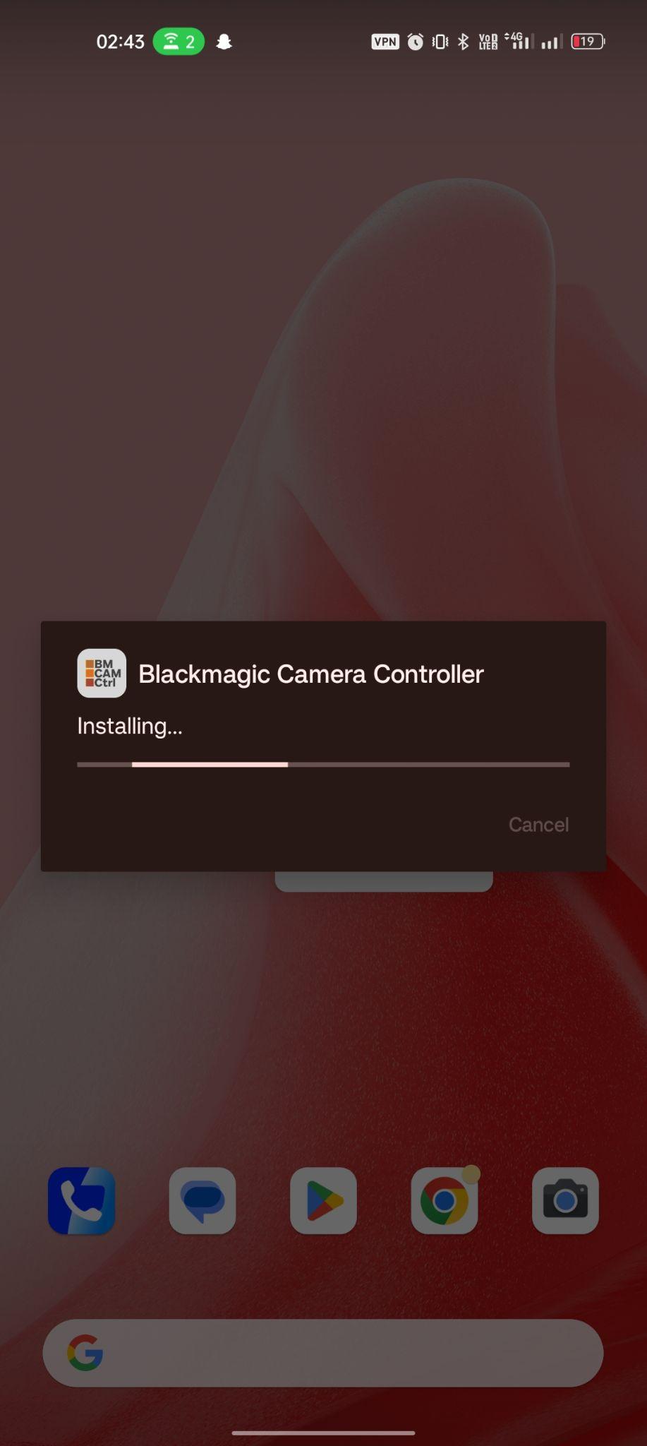 Blackmagic Camera apk installing