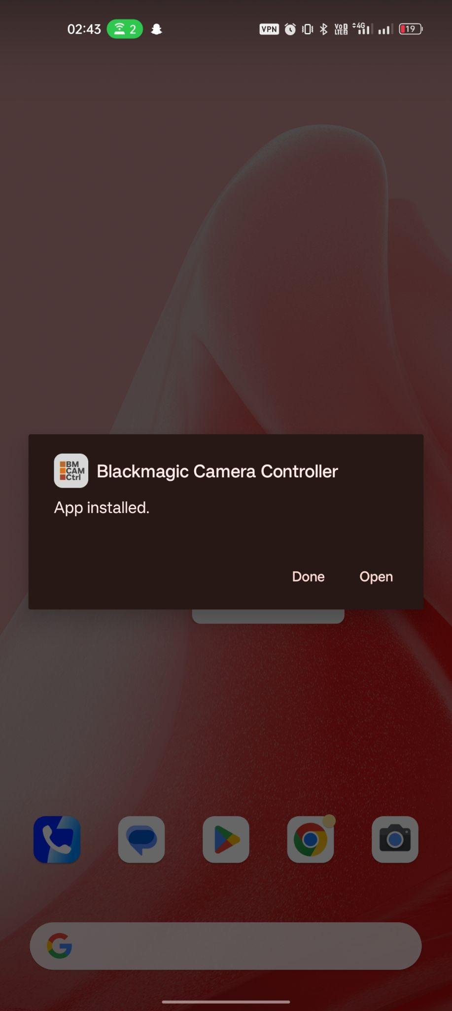 Blackmagic Camera apk installed