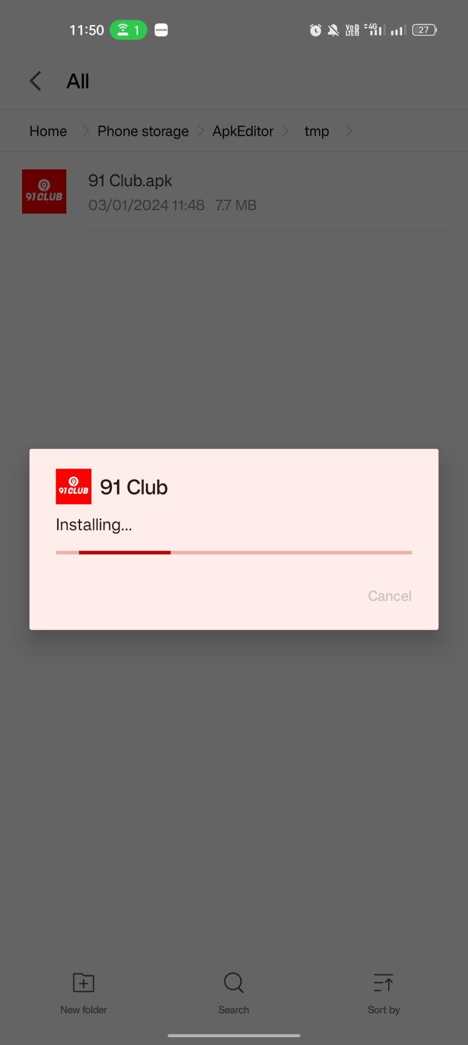 91 Club apk installing