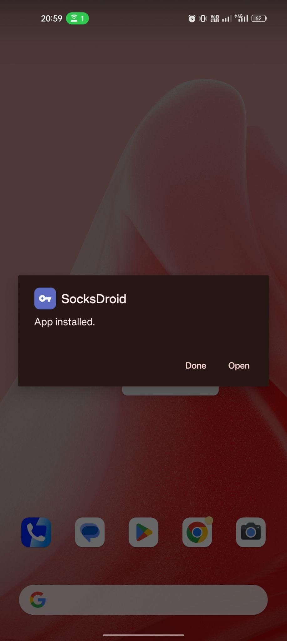 SocksDroid apk installed