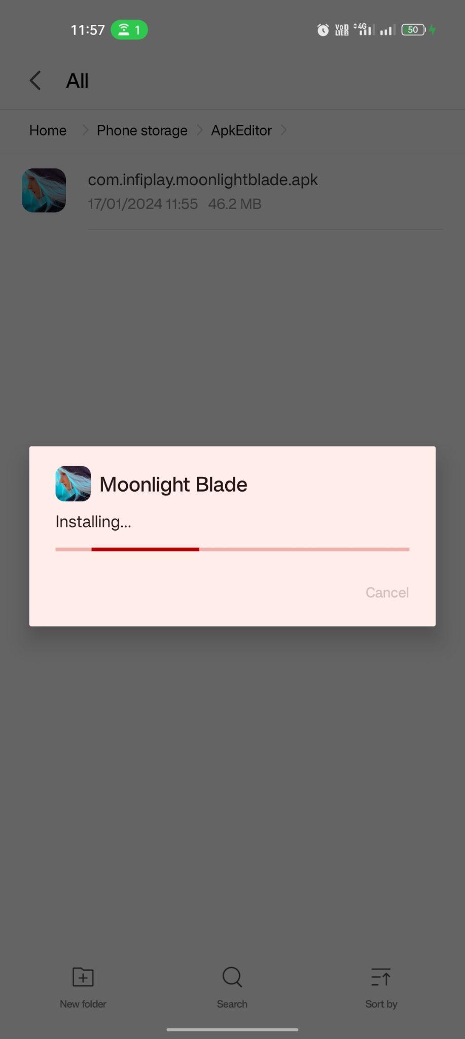Moonlight Blade apk installing