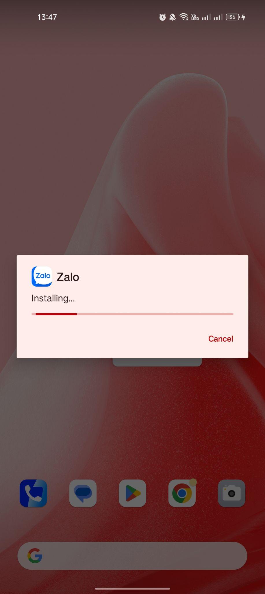 Zalo apk installing